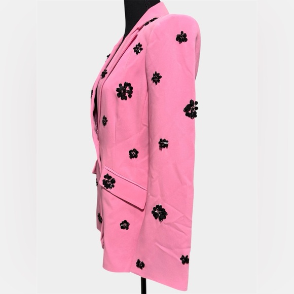 Cinq à Sept Cheyenne Blazer Pink Embellished Floral Jacket Sz 6 Designer Chic - Picture 8 of 14